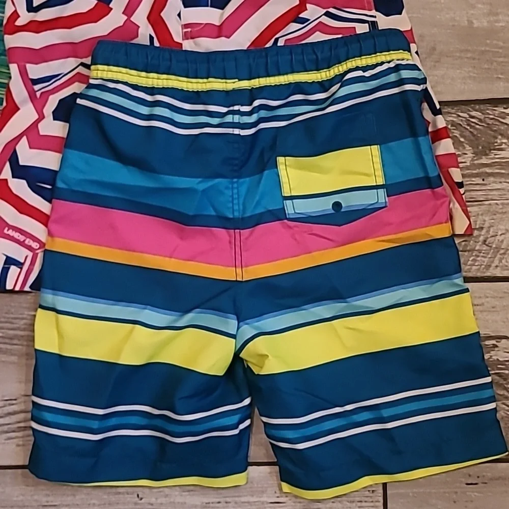 Lands End Boys Large 10/12 Colorful Swim Trunks Shorts Lot Of 3 Beach Pool Vacay